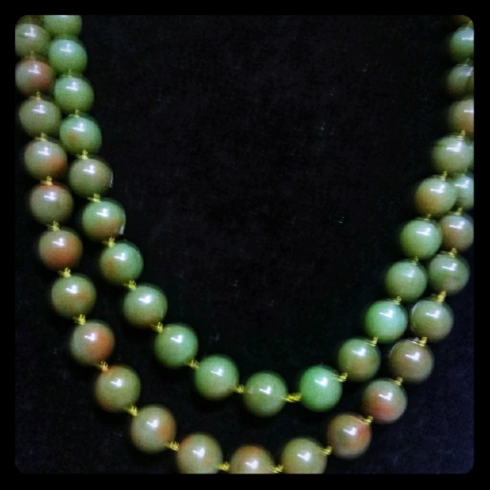 Vintage jade colored long necklace